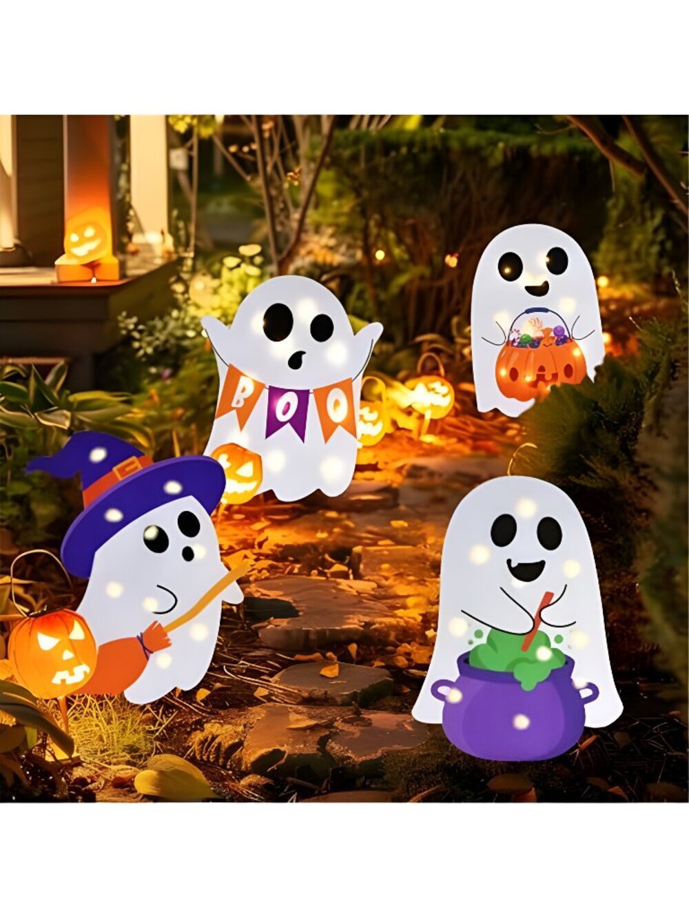 Lighted Cute Ghost Yard Signs, 4 Packs Halloween Decorations Outdoor Scary